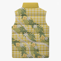 Aloha Puakenikeni Anthurium Pikake Lei Sleeveless Puffer Jacket Gold Hawaiian Palaka Pattern