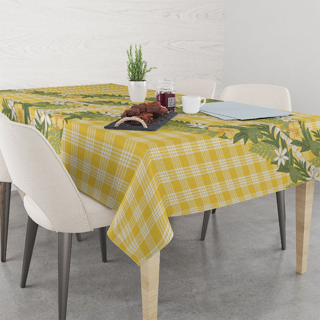 Aloha Puakenikeni Anthurium Pikake Lei Tablecloth Gold Hawaiian Palaka Pattern