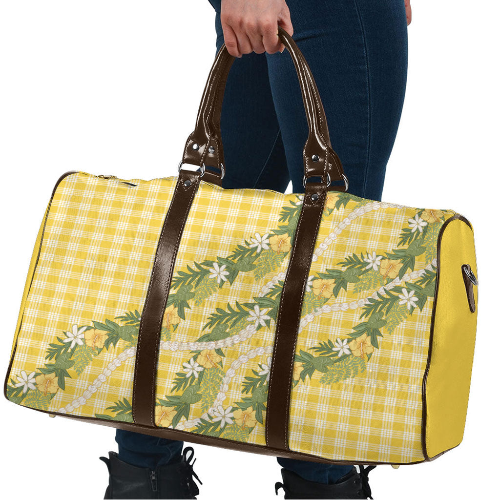Aloha Puakenikeni Anthurium Pikake Lei Travel Bag Gold Hawaiian Palaka Pattern