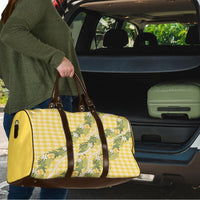 Aloha Puakenikeni Anthurium Pikake Lei Travel Bag Gold Hawaiian Palaka Pattern