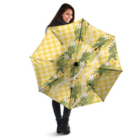 Aloha Puakenikeni Anthurium Pikake Lei Umbrella Gold Hawaiian Palaka Pattern