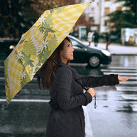 Aloha Puakenikeni Anthurium Pikake Lei Umbrella Gold Hawaiian Palaka Pattern