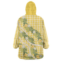 Aloha Puakenikeni Anthurium Pikake Lei Wearable Blanket Hoodie Gold Hawaiian Palaka Pattern