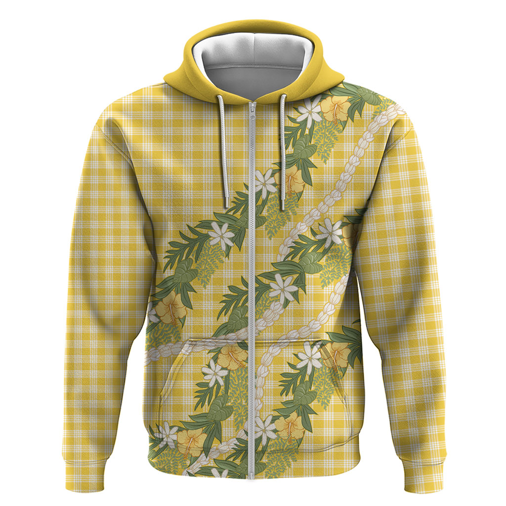 Aloha Puakenikeni Anthurium Pikake Lei Zip Hoodie Gold Hawaiian Palaka Pattern LT9 Zip Hoodie Gold - Polynesian Pride