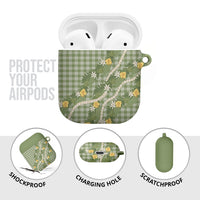 Aloha Puakenikeni Anthurium Pikake Lei AirPods Case Green Hawaiian Palaka Pattern