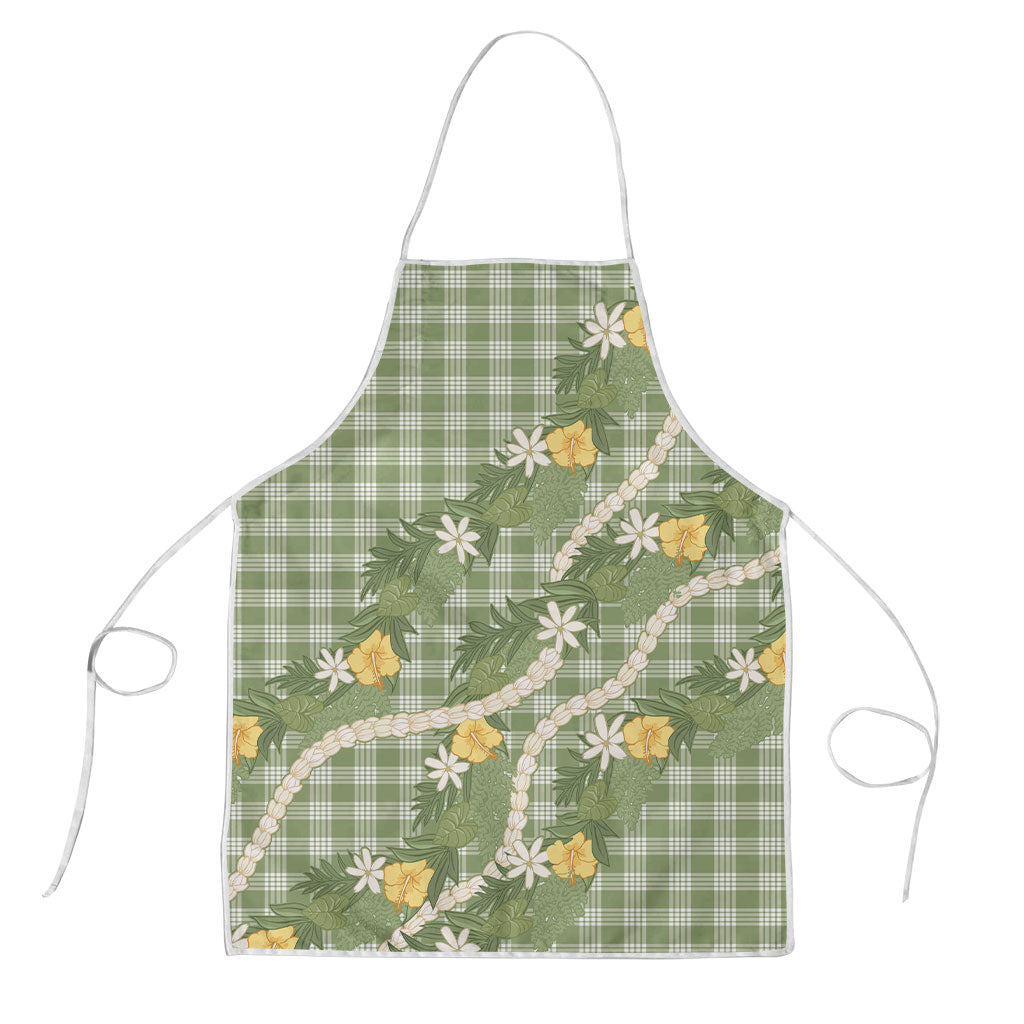 Aloha Puakenikeni Anthurium Pikake Lei Apron Green Hawaiian Palaka Pattern LT9 Green - Polynesian Pride