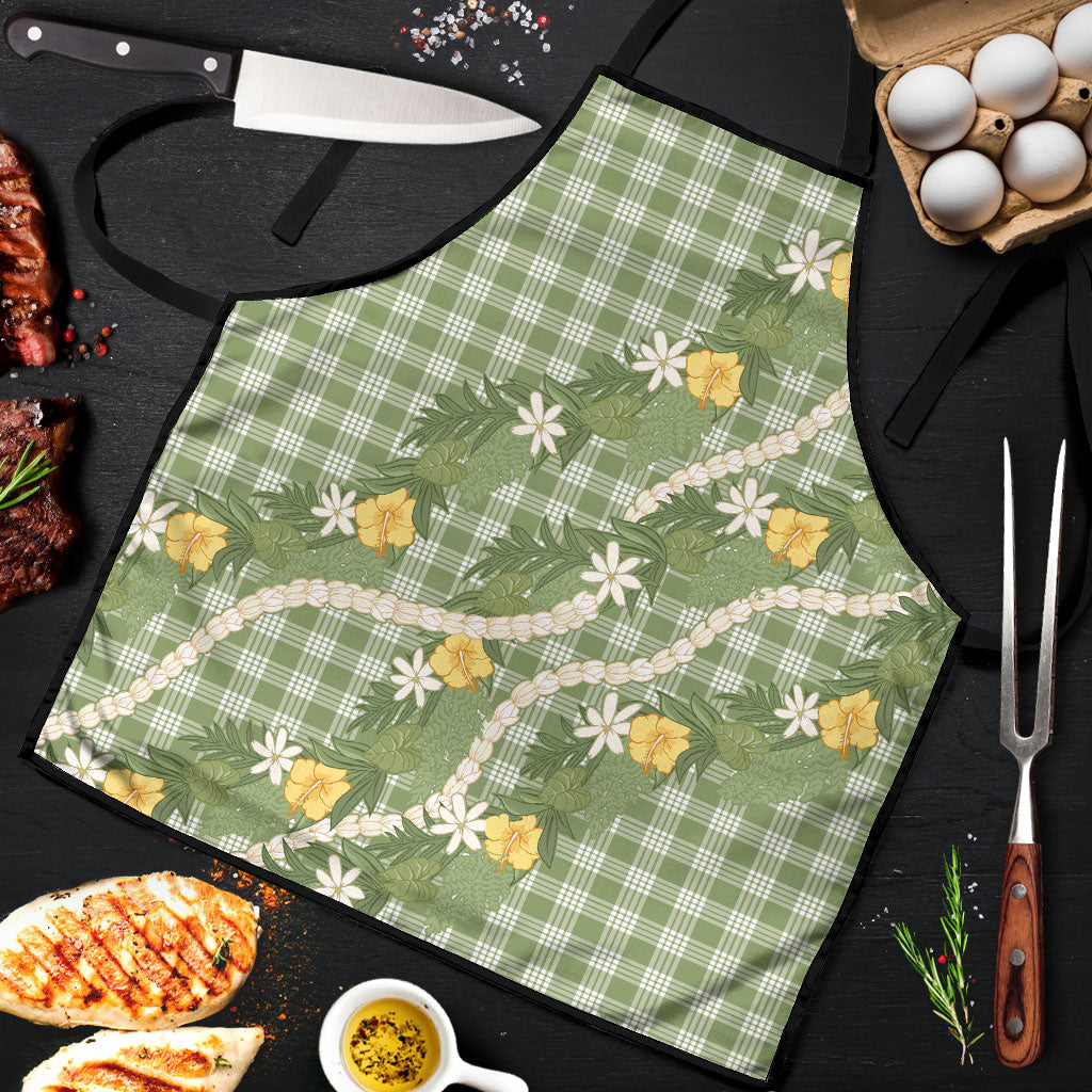 Aloha Puakenikeni Anthurium Pikake Lei Apron Green Hawaiian Palaka Pattern