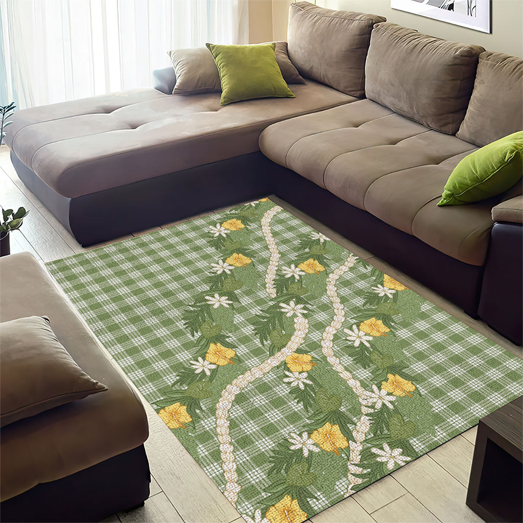 Aloha Puakenikeni Anthurium Pikake Lei Area Rug Green Hawaiian Palaka Pattern
