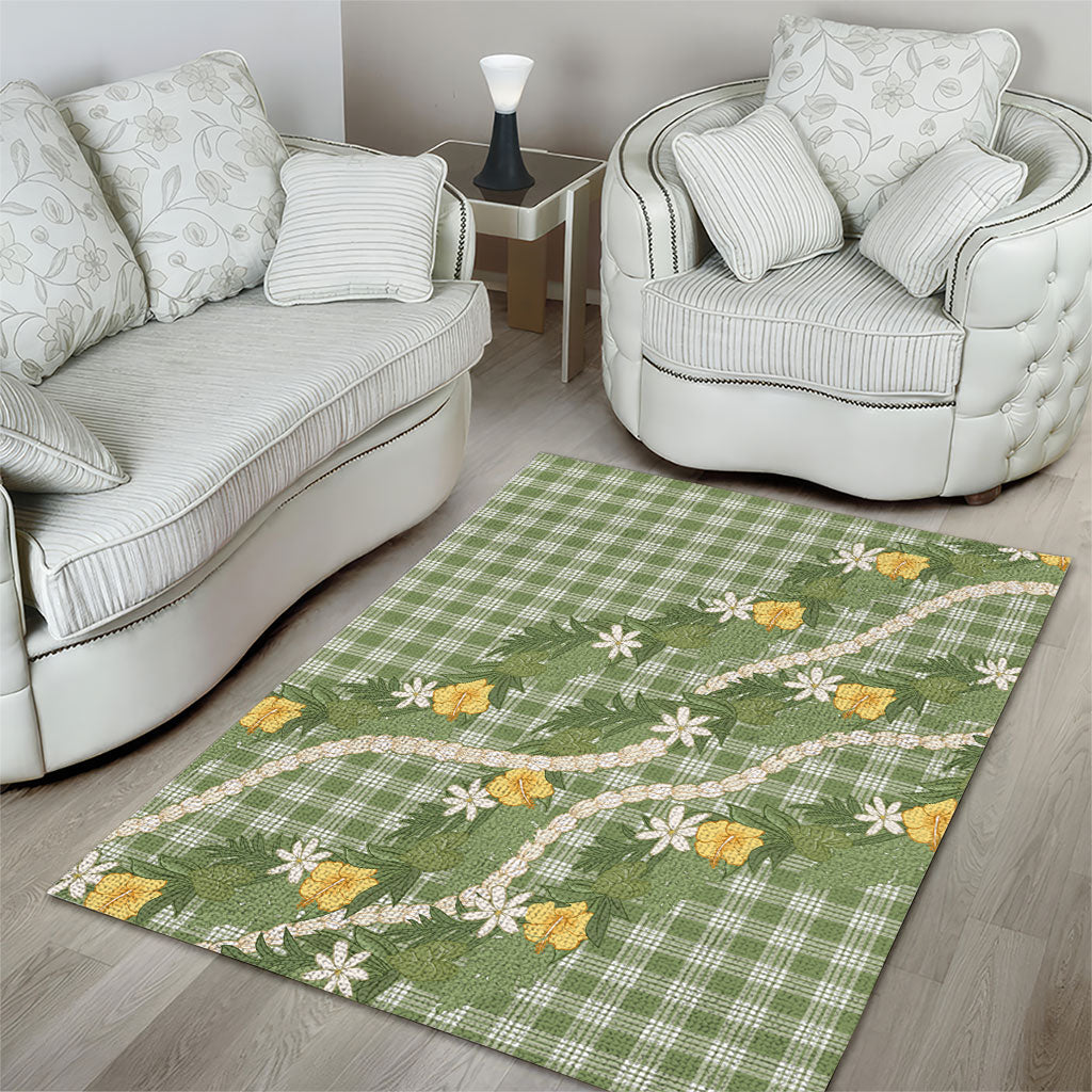 Aloha Puakenikeni Anthurium Pikake Lei Area Rug Green Hawaiian Palaka Pattern
