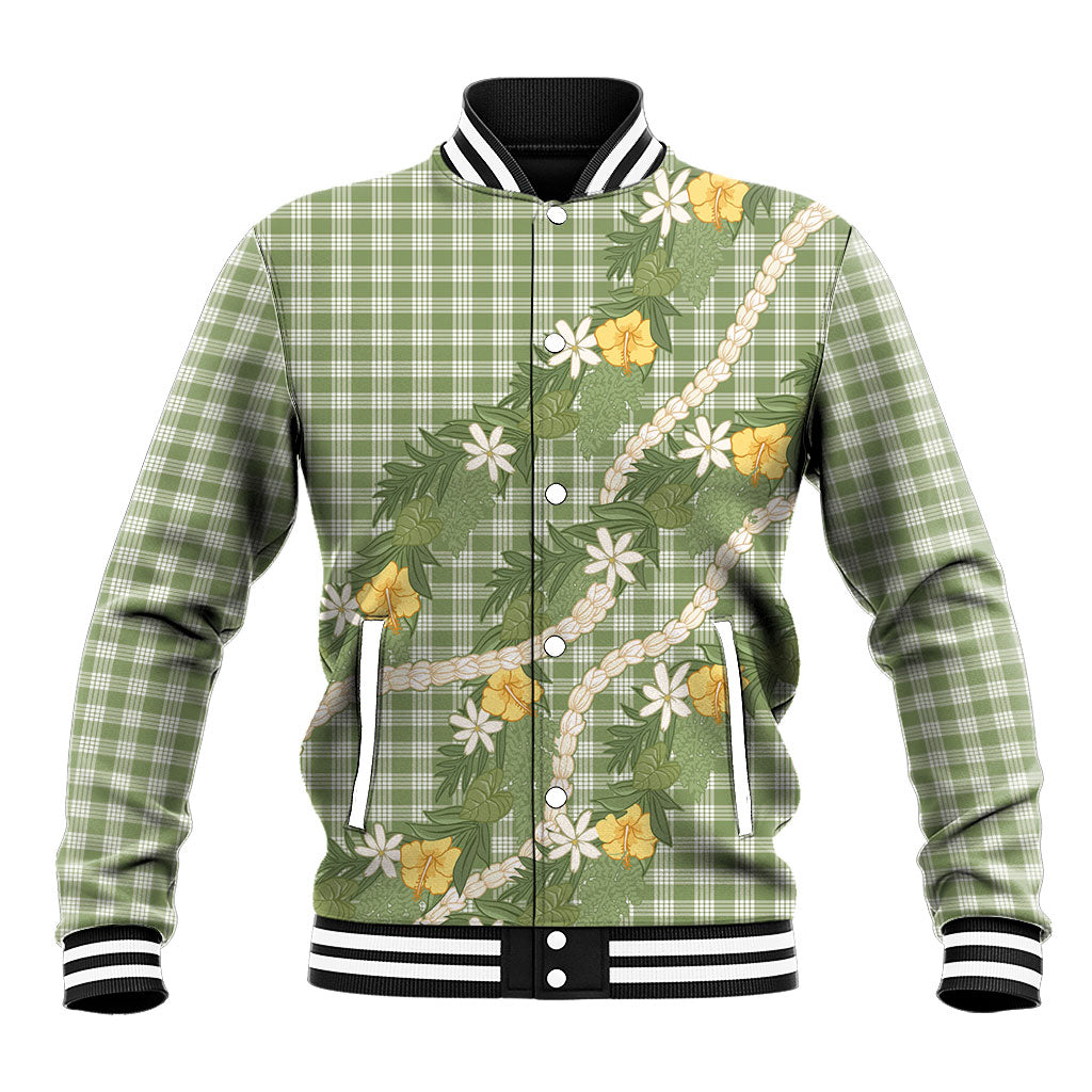 Aloha Puakenikeni Anthurium Pikake Lei Baseball Jacket Green Hawaiian Palaka Pattern