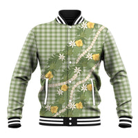Aloha Puakenikeni Anthurium Pikake Lei Baseball Jacket Green Hawaiian Palaka Pattern