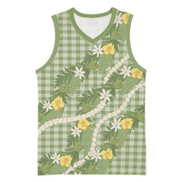 Aloha Puakenikeni Anthurium Pikake Lei Basketball Jersey Green Hawaiian Palaka Pattern