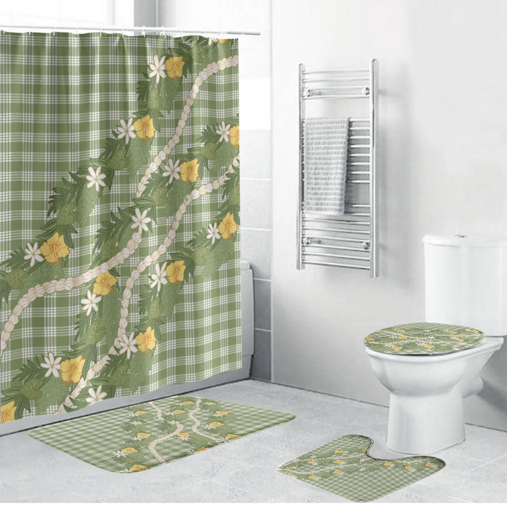 Aloha Puakenikeni Anthurium Pikake Lei Bathroom Set Green Hawaiian Palaka Pattern