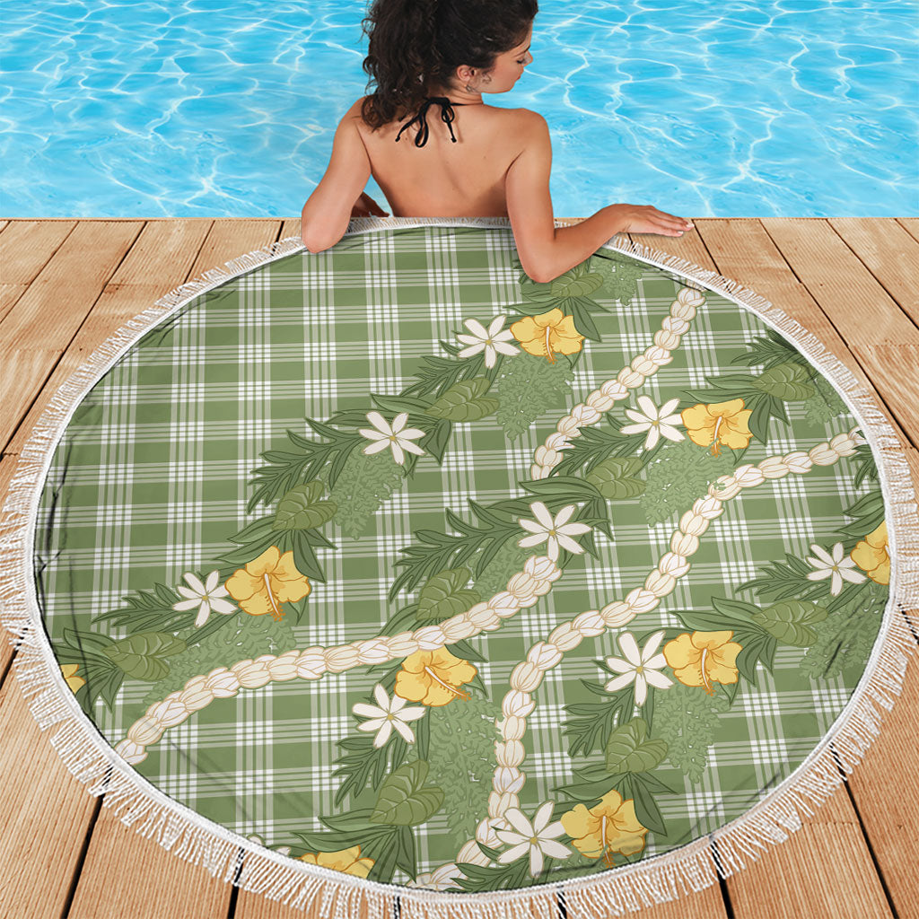 Aloha Puakenikeni Anthurium Pikake Lei Beach Blanket Green Hawaiian Palaka Pattern