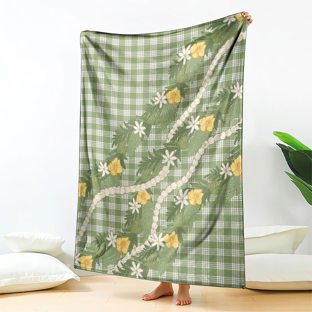 Aloha Puakenikeni Anthurium Pikake Lei Blanket Green Hawaiian Palaka Pattern
