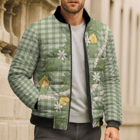 Aloha Puakenikeni Anthurium Pikake Lei Bomber Puffer Jacket Green Hawaiian Palaka Pattern