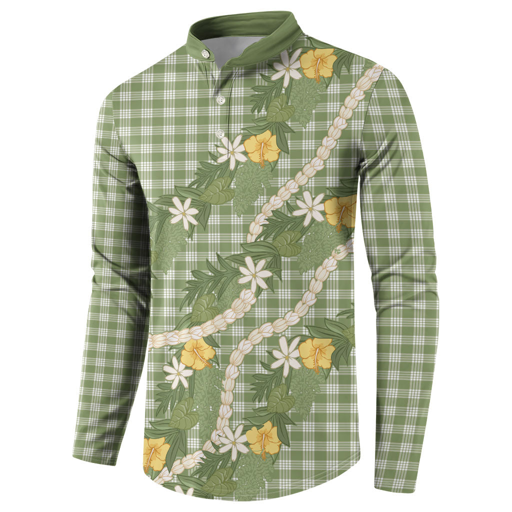 Aloha Puakenikeni Anthurium Pikake Lei Button Sweatshirt Green Hawaiian Palaka Pattern