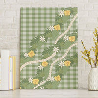 Aloha Puakenikeni Anthurium Pikake Lei Canvas Wall Art Green Hawaiian Palaka Pattern
