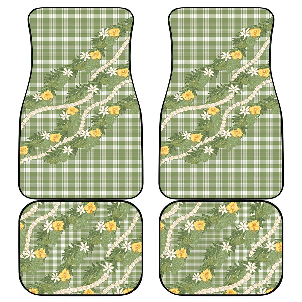 Aloha Puakenikeni Anthurium Pikake Lei Car Mats Green Hawaiian Palaka Pattern