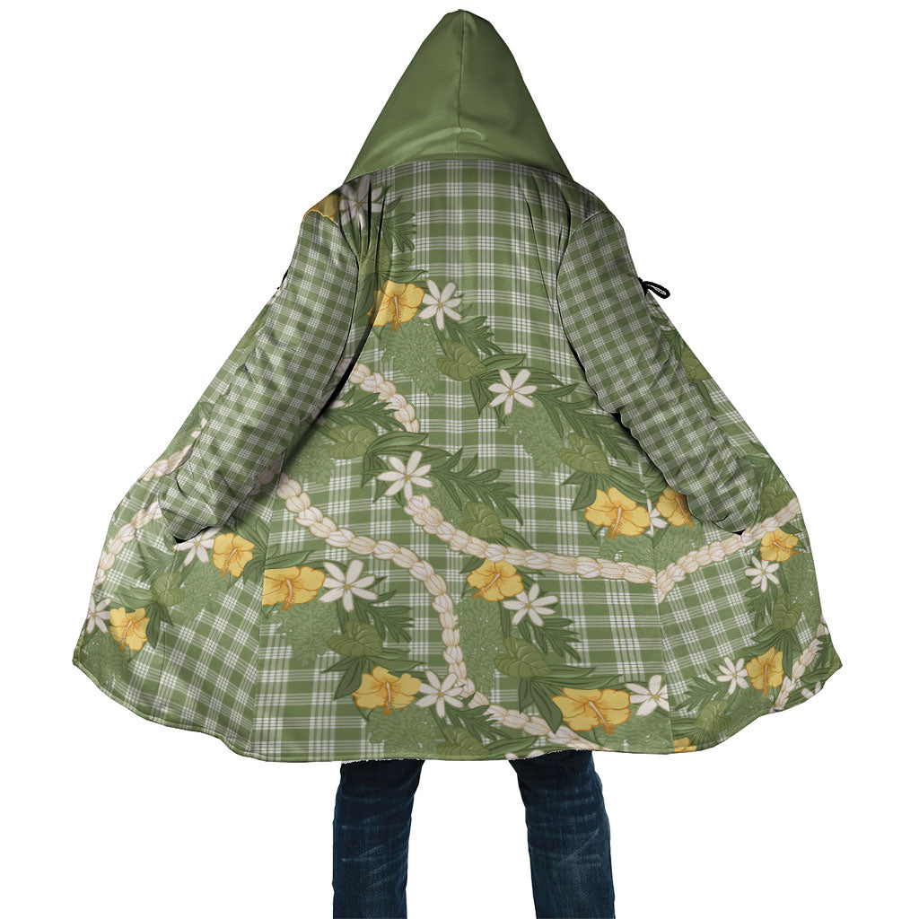 Aloha Puakenikeni Anthurium Pikake Lei Cloak Green Hawaiian Palaka Pattern LT9 Unisex Green - Polynesian Pride