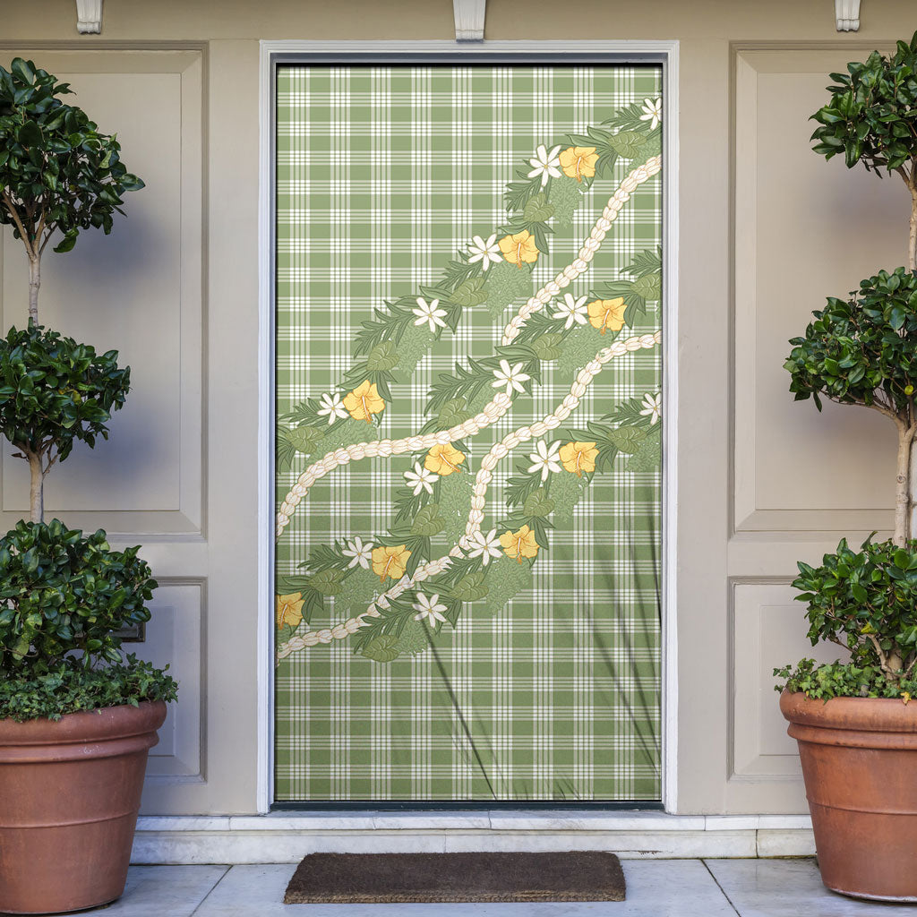 Aloha Puakenikeni Anthurium Pikake Lei Door Cover Green Hawaiian Palaka Pattern LT9 Green - Polynesian Pride