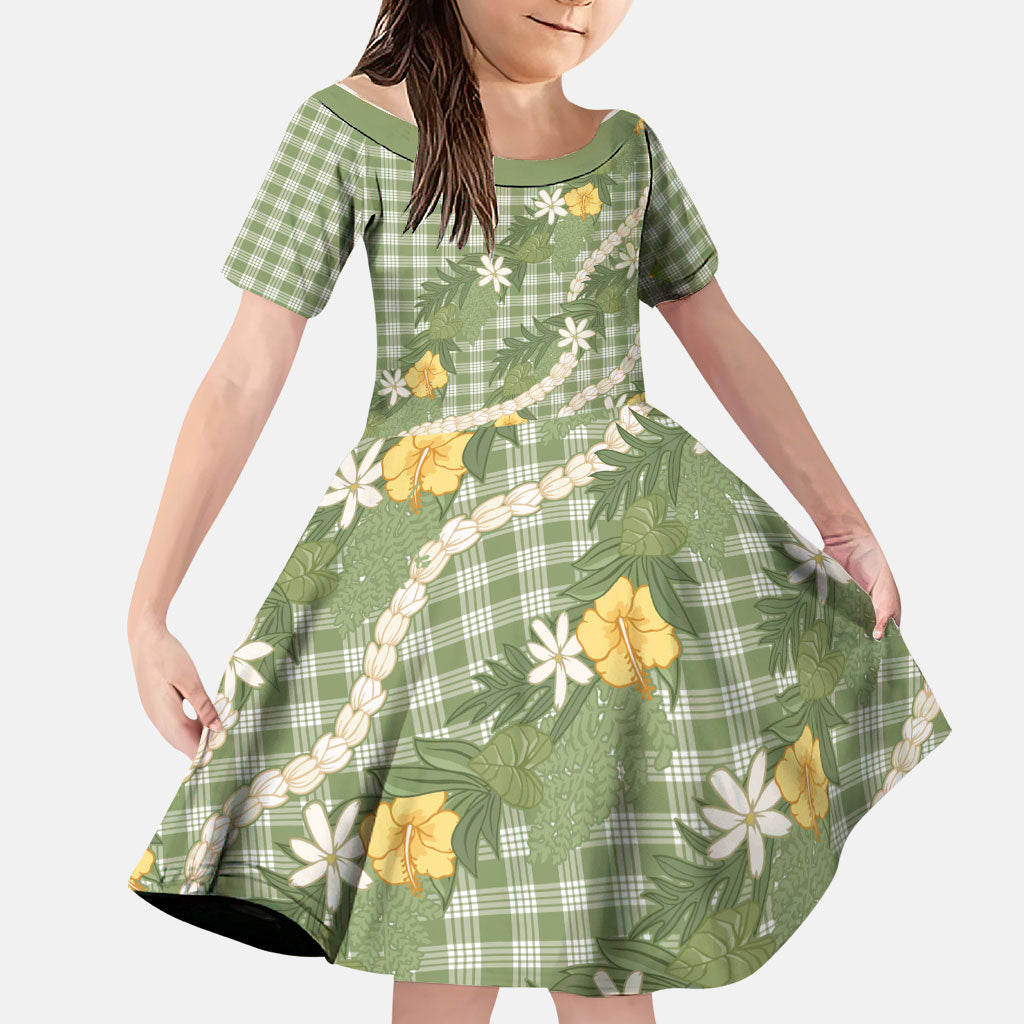Aloha Puakenikeni Anthurium Pikake Lei Family Matching Mermaid Dress and Hawaiian Shirt Green Hawaiian Palaka Pattern