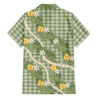 Aloha Puakenikeni Anthurium Pikake Lei Family Matching Mermaid Dress and Hawaiian Shirt Green Hawaiian Palaka Pattern