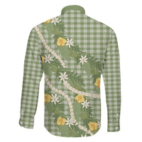 Aloha Puakenikeni Anthurium Pikake Lei Family Matching Mermaid Dress and Hawaiian Shirt Green Hawaiian Palaka Pattern