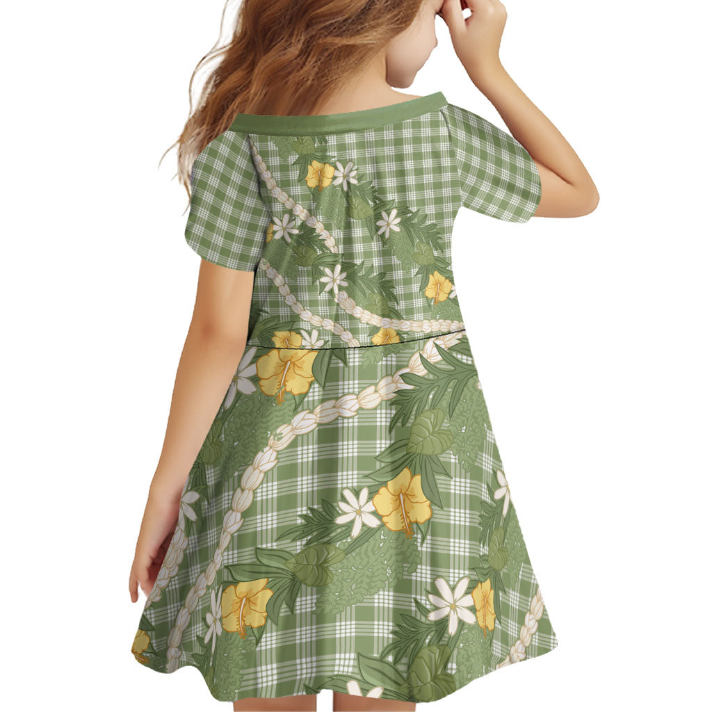 Aloha Puakenikeni Anthurium Pikake Lei Family Matching Off Shoulder Short Dress and Hawaiian Shirt Green Hawaiian Palaka Pattern