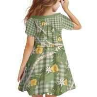 Aloha Puakenikeni Anthurium Pikake Lei Family Matching Short Sleeve Bodycon Dress and Hawaiian Shirt Green Hawaiian Palaka Pattern