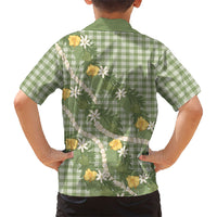 Aloha Puakenikeni Anthurium Pikake Lei Family Matching Summer Maxi Dress and Hawaiian Shirt Green Hawaiian Palaka Pattern