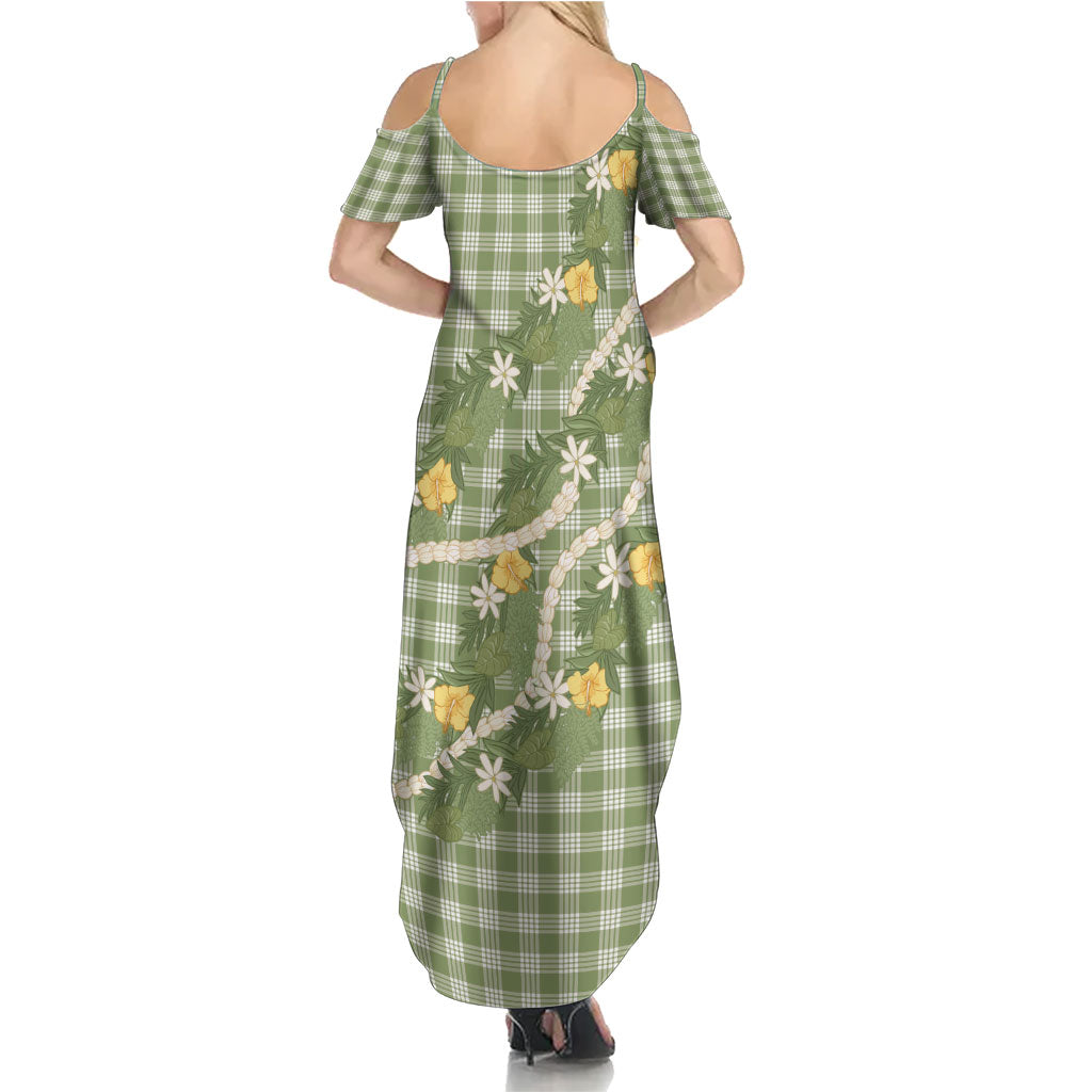 Aloha Puakenikeni Anthurium Pikake Lei Family Matching Summer Maxi Dress and Hawaiian Shirt Green Hawaiian Palaka Pattern
