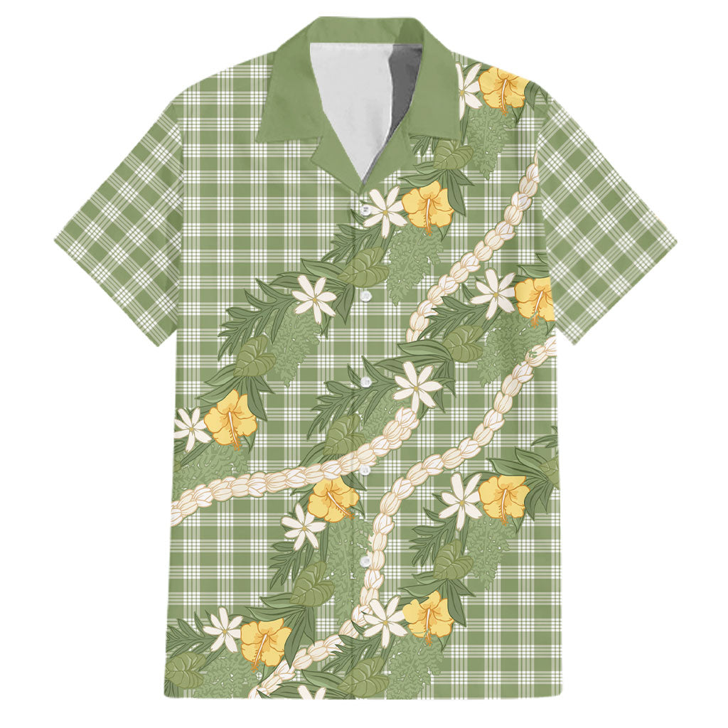 Aloha Puakenikeni Anthurium Pikake Lei Family Matching Tank Maxi Dress and Hawaiian Shirt Green Hawaiian Palaka Pattern