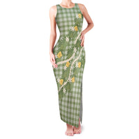 Aloha Puakenikeni Anthurium Pikake Lei Family Matching Tank Maxi Dress and Hawaiian Shirt Green Hawaiian Palaka Pattern
