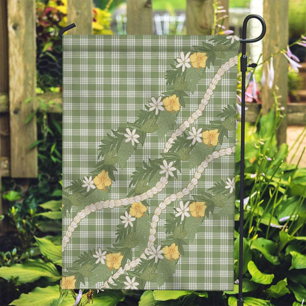 Aloha Puakenikeni Anthurium Pikake Lei Garden Flag Green Hawaiian Palaka Pattern