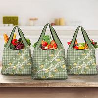Aloha Puakenikeni Anthurium Pikake Lei Grocery Bag Green Hawaiian Palaka Pattern