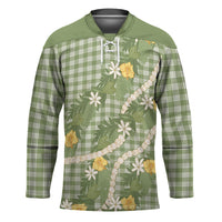 Aloha Puakenikeni Anthurium Pikake Lei Hockey Jersey Green Hawaiian Palaka Pattern