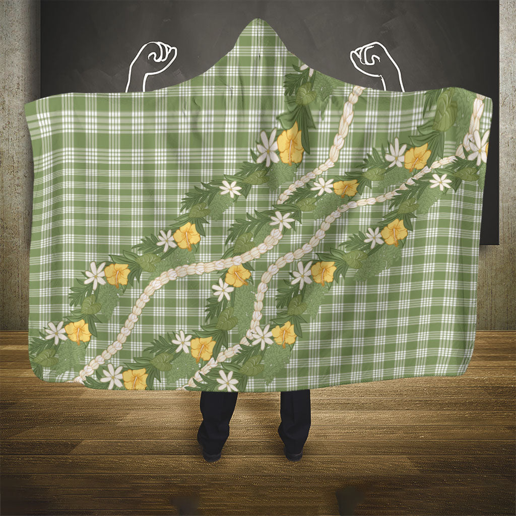 Aloha Puakenikeni Anthurium Pikake Lei Hooded Blanket Green Hawaiian Palaka Pattern