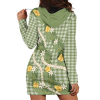 Aloha Puakenikeni Anthurium Pikake Lei Hoodie Dress Green Hawaiian Palaka Pattern