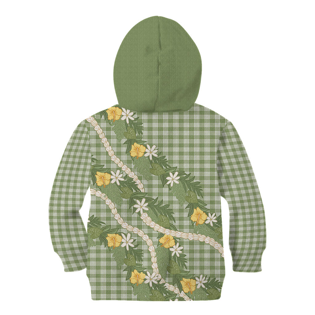 Aloha Puakenikeni Anthurium Pikake Lei Kid Hoodie Green Hawaiian Palaka Pattern