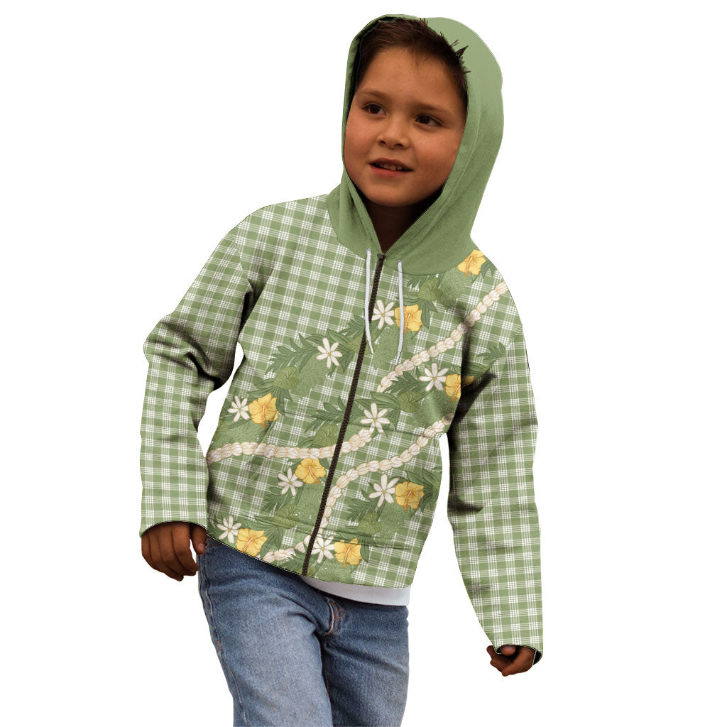 Aloha Puakenikeni Anthurium Pikake Lei Kid Hoodie Green Hawaiian Palaka Pattern