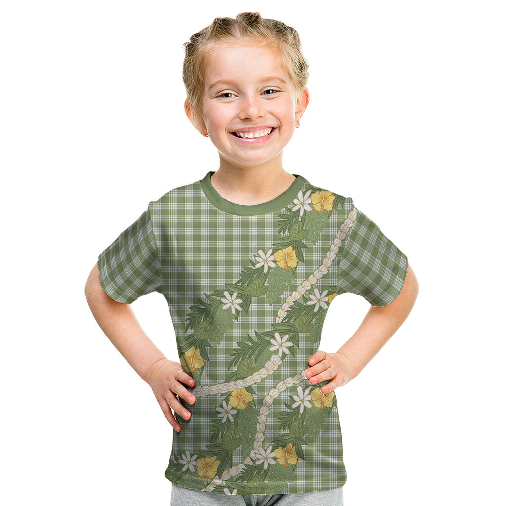 Aloha Puakenikeni Anthurium Pikake Lei Kid T Shirt Green Hawaiian Palaka Pattern