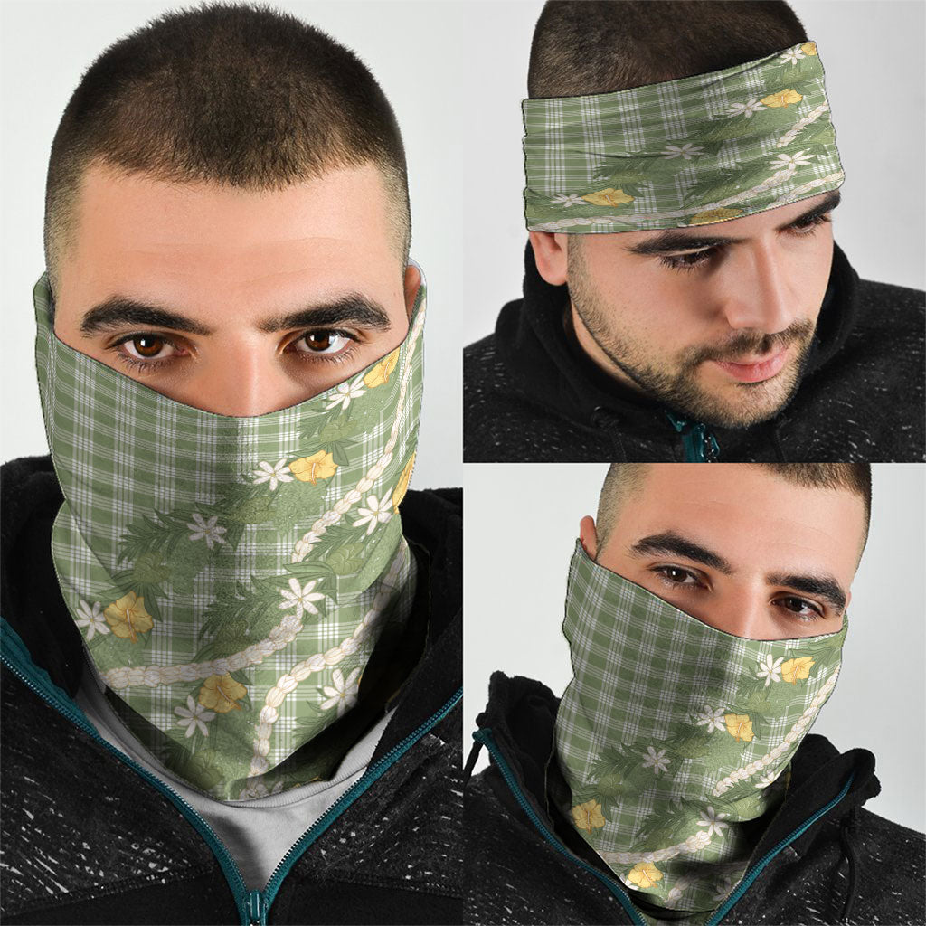Aloha Puakenikeni Anthurium Pikake Lei Neck Gaiter Green Hawaiian Palaka Pattern