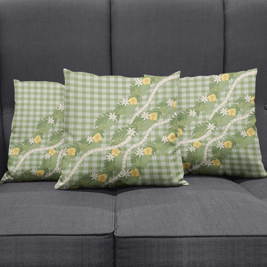 Aloha Puakenikeni Anthurium Pikake Lei Pillow Cover Green Hawaiian Palaka Pattern