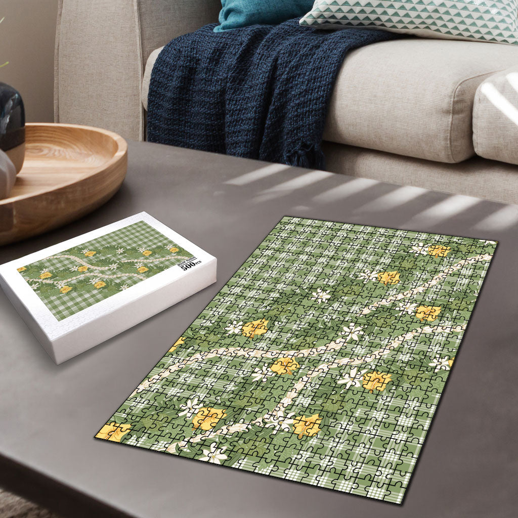 Aloha Puakenikeni Anthurium Pikake Lei Puzzle Green Hawaiian Palaka Pattern