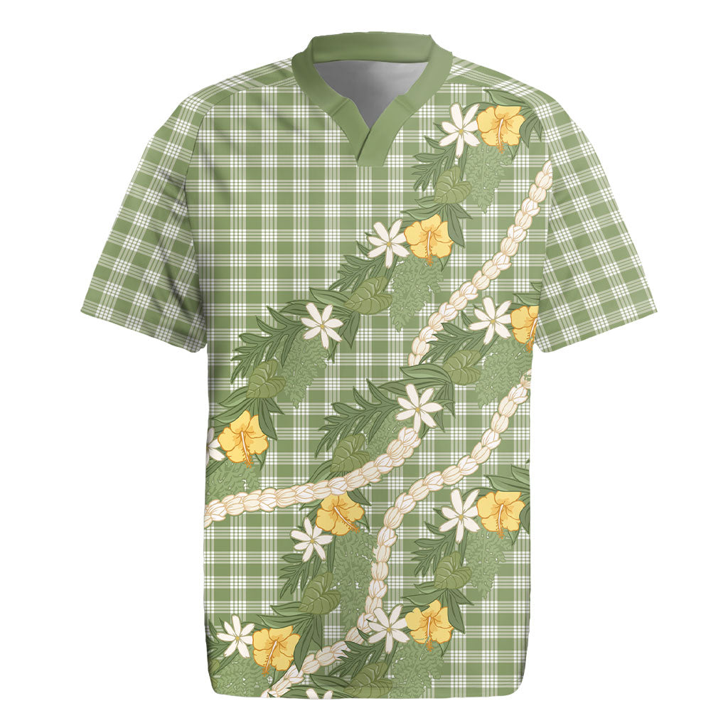 Aloha Puakenikeni Anthurium Pikake Lei Rugby Jersey Green Hawaiian Palaka Pattern LT9 Green - Polynesian Pride