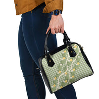 Aloha Puakenikeni Anthurium Pikake Lei Shoulder Handbag Green Hawaiian Palaka Pattern