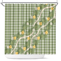 Aloha Puakenikeni Anthurium Pikake Lei Shower Curtain Green Hawaiian Palaka Pattern