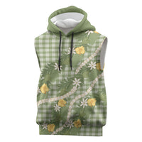 Aloha Puakenikeni Anthurium Pikake Lei Sleeveless Hoodie Green Hawaiian Palaka Pattern