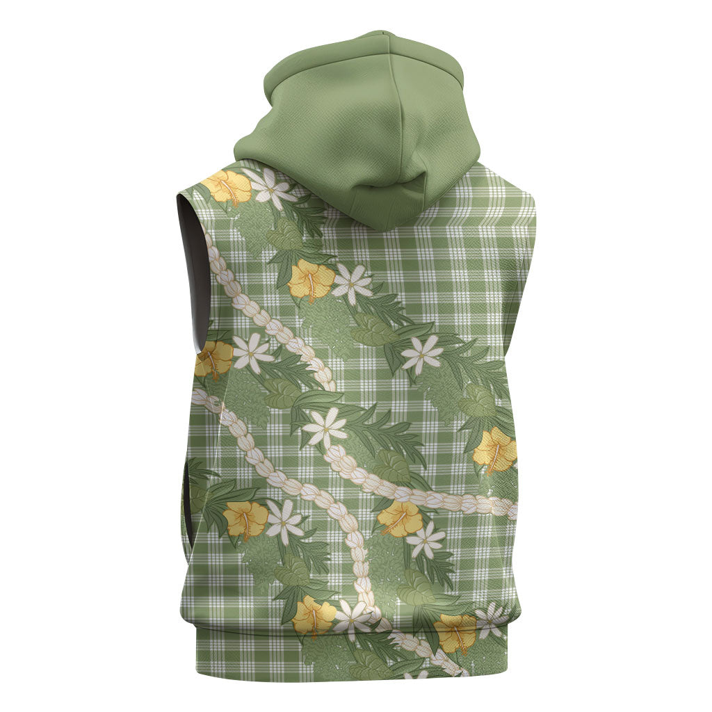 Aloha Puakenikeni Anthurium Pikake Lei Sleeveless Hoodie Green Hawaiian Palaka Pattern